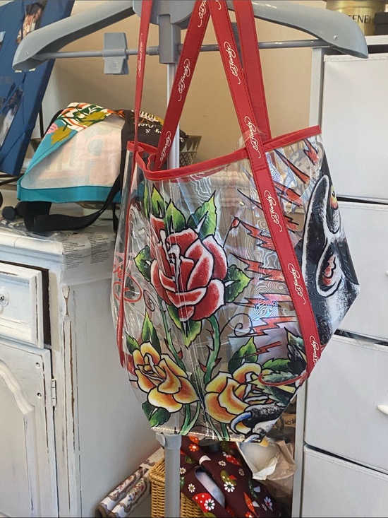 Ed Hardy Handbags - Ed Hardy Clear Tote with Red Rose Artwork